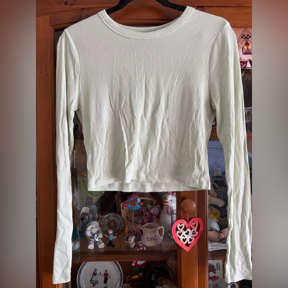 Forever 21 Light Green Ribbed Long Sleeve Top
